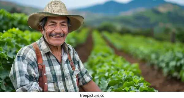 Smiling Hispanic Farmer Standing in Field