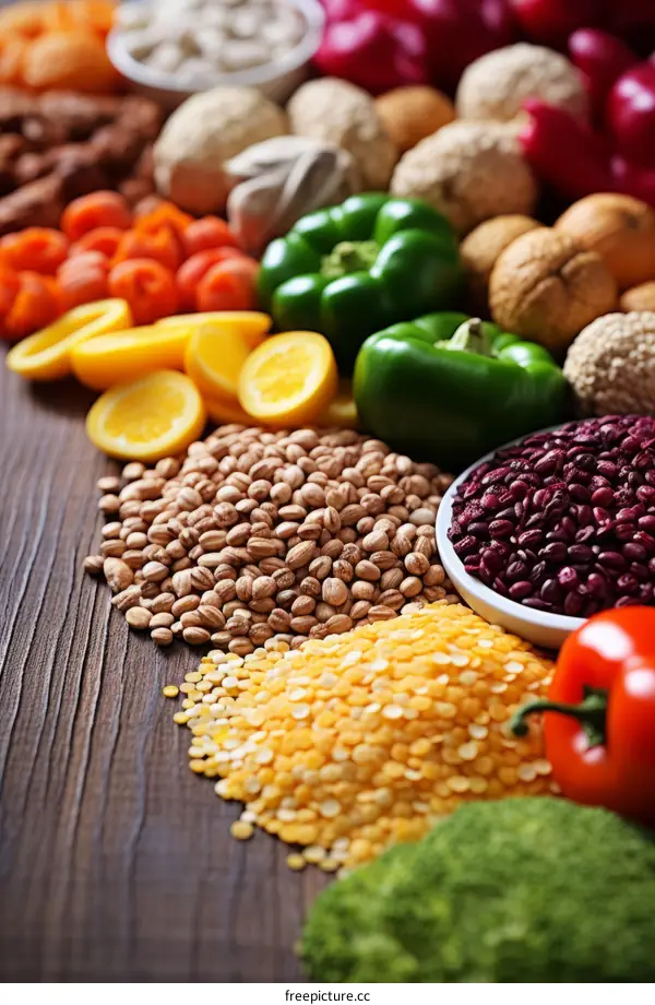A variety of lentils, nuts, seeds, and vegetables