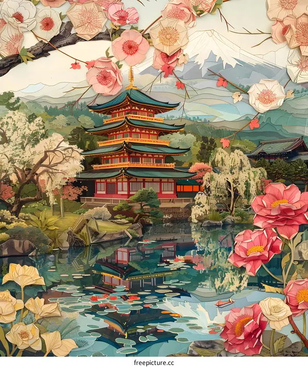 Serene Japanese Garden Pagoda