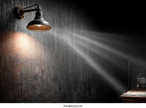 Dark Industrial Wall Lamp with Light Rays