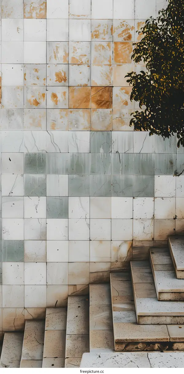 Close Up of Stone Steps and Tiled Wall