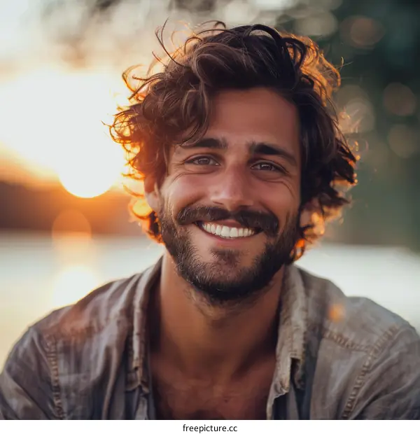 Portrait of a Happy Young Man with a Beard