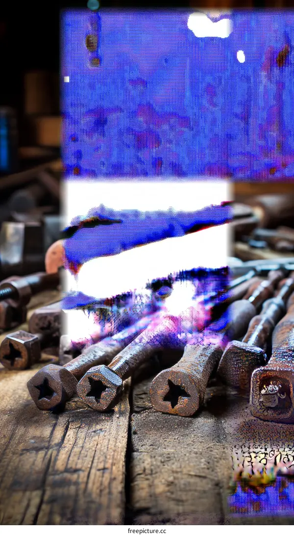 Rusty Bolts on a Wooden Table