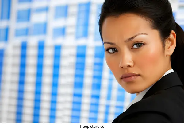 Serious Asian Businesswoman Looking at Camera