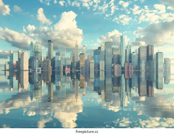 Reflective Cityscape of Skyscrapers and Clouds