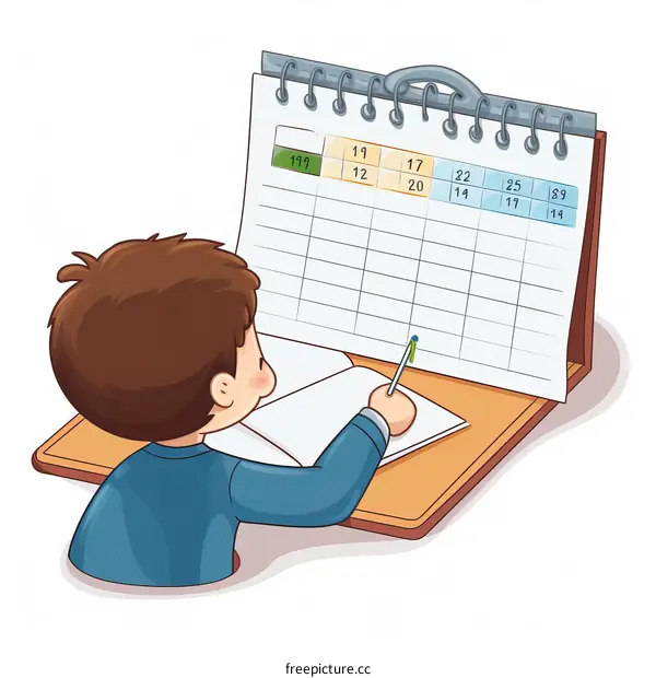 Boy Writing on Desk Calendar - Planning and Organization