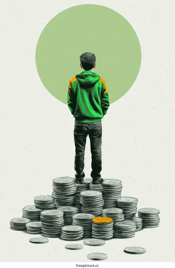 A Young Person Standing on a Pile of Money