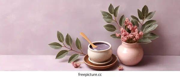 Elegant Purple Dessert Display with Pink Flowers