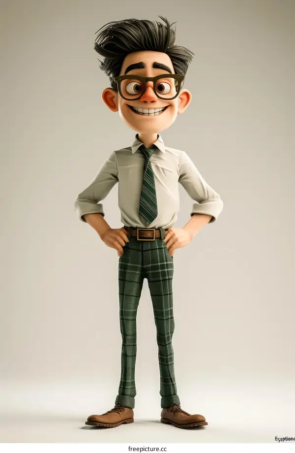 A 3D illustration of a man wearing a shirt and tie