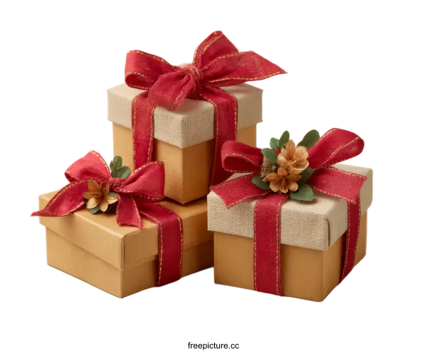 [Transparent Background PNG]Gift Boxes with Red Ribbons and Decorations