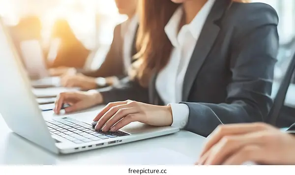 Businesswomen Working on Laptops in Office
