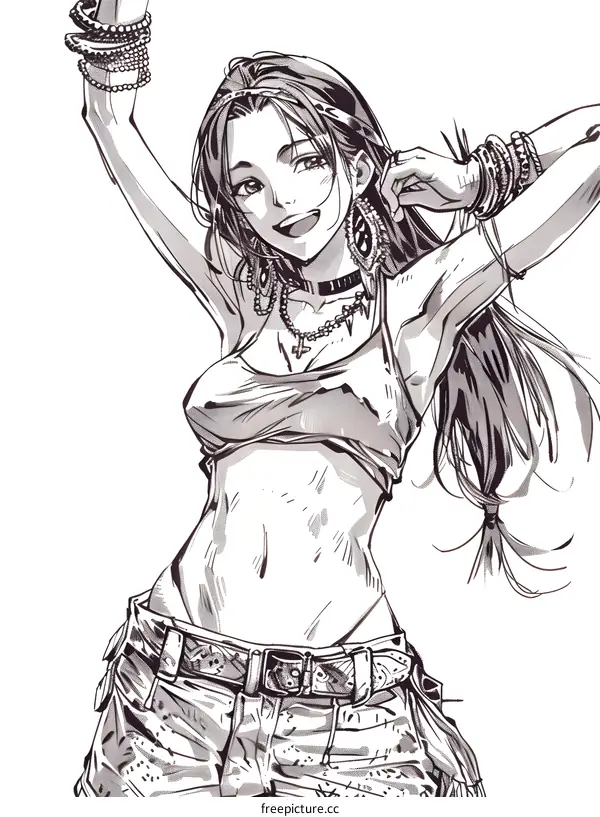Illustration of a woman wearing a crop top and jeans