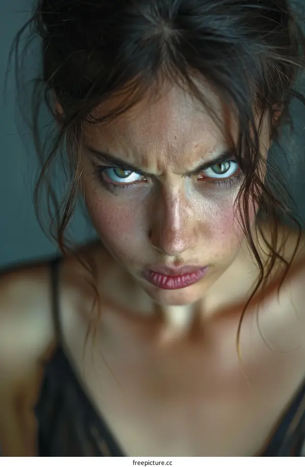 Close-up Portrait of a Woman with Intense Expression
