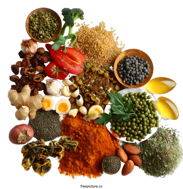 [Transparent Background PNG]Collection of Spices, Herbs, and Food Ingredients on White Background
