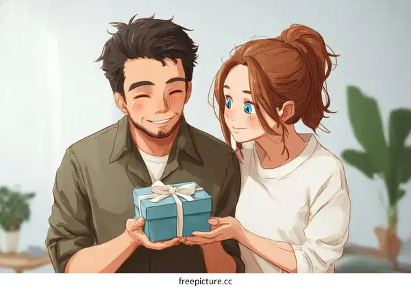 Affectionate Couple Sharing a Gift
