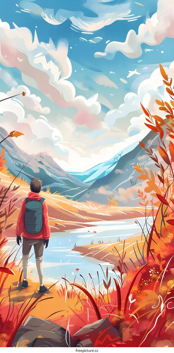 Man Standing By Lake In Mountain View