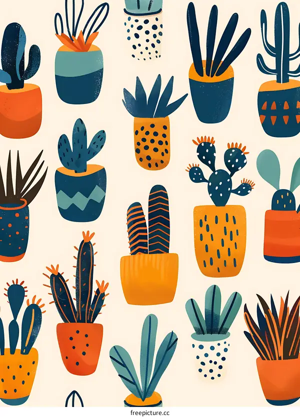 Colorful Cactus Plant Pattern Illustration