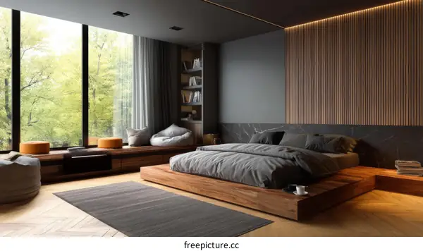 Modern Minimalist Bedroom with Large Windows