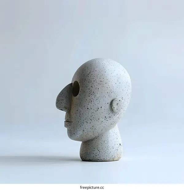 A ceramic sculpture of a human head