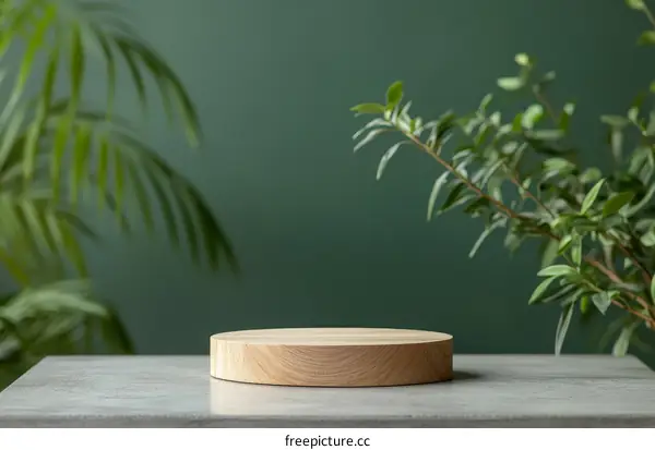 Natural Wooden Display Podium with Plants