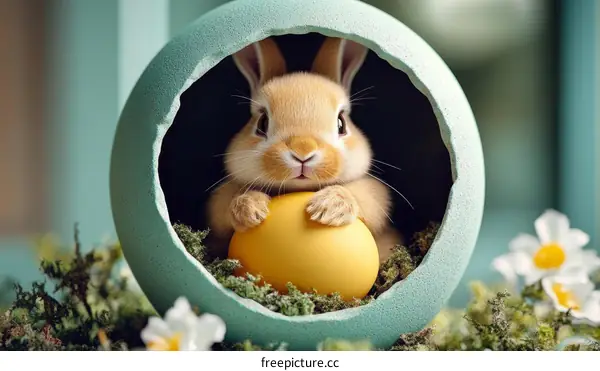Adorable Easter Bunny in Egg Shell
