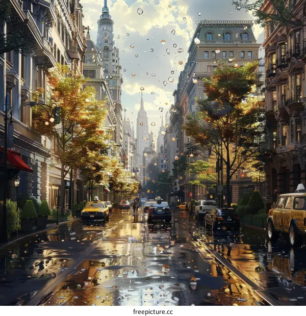 Rainy City Street Scene Illustration