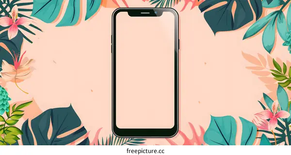 Tropical Leaves and Smartphone Mockup Background
