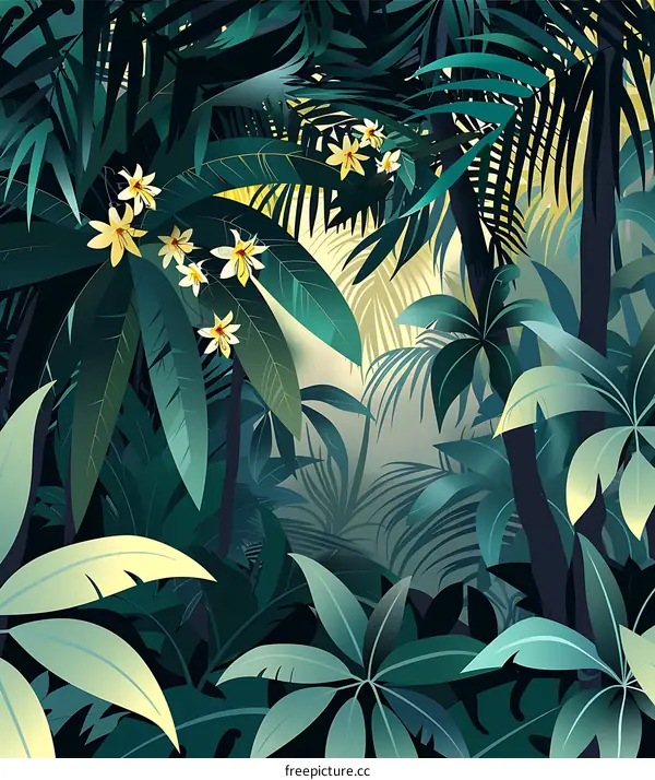 Tropical Rainforest Lush Green Leaves Flowers