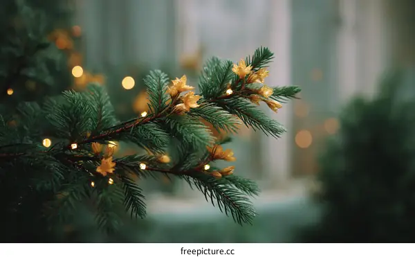 Christmas Tree Branch with Lights and Decorations