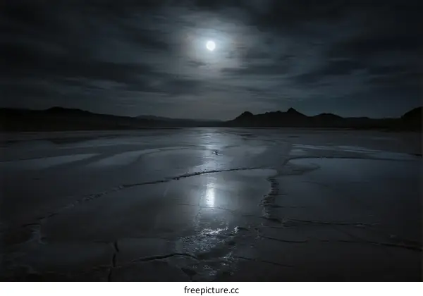 Moonlit Night Over a Vast and Calm Wetland Area