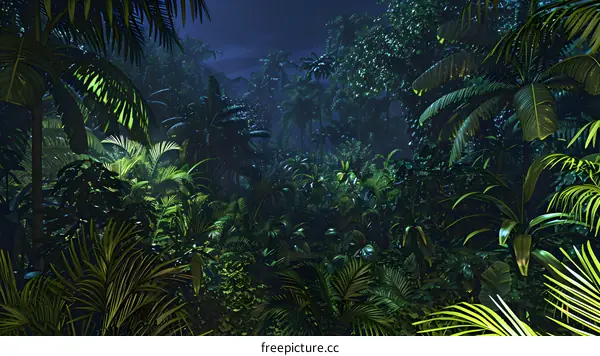 Tropical Rainforest Night with Stars