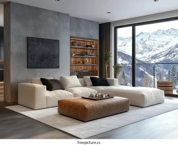 Modern Living Room with Mountain View