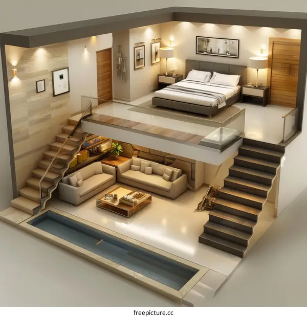 Modern Duplex Home Interior Design with Pool