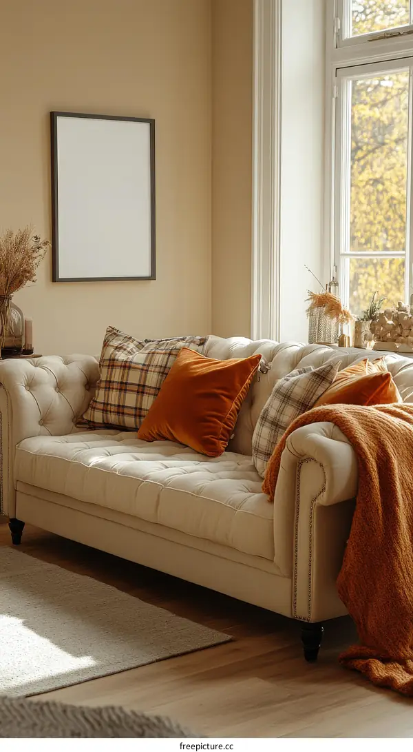 Cozy Living Room With Plaid Pillows