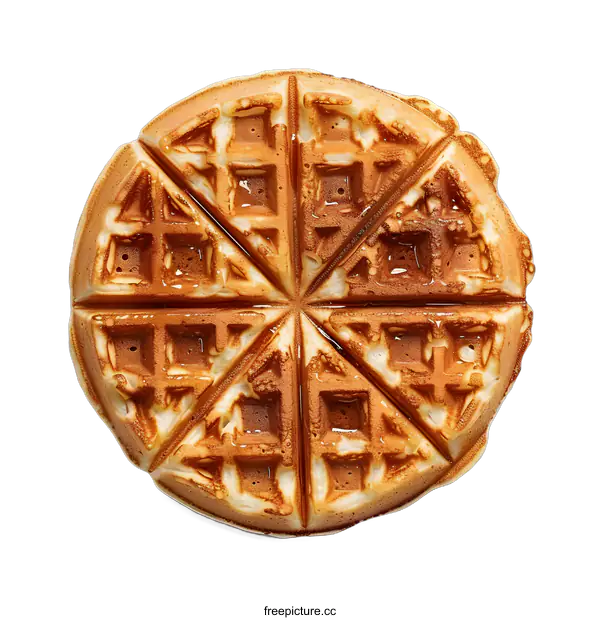 [Transparent Background PNG]Top view of a round waffle with syrup