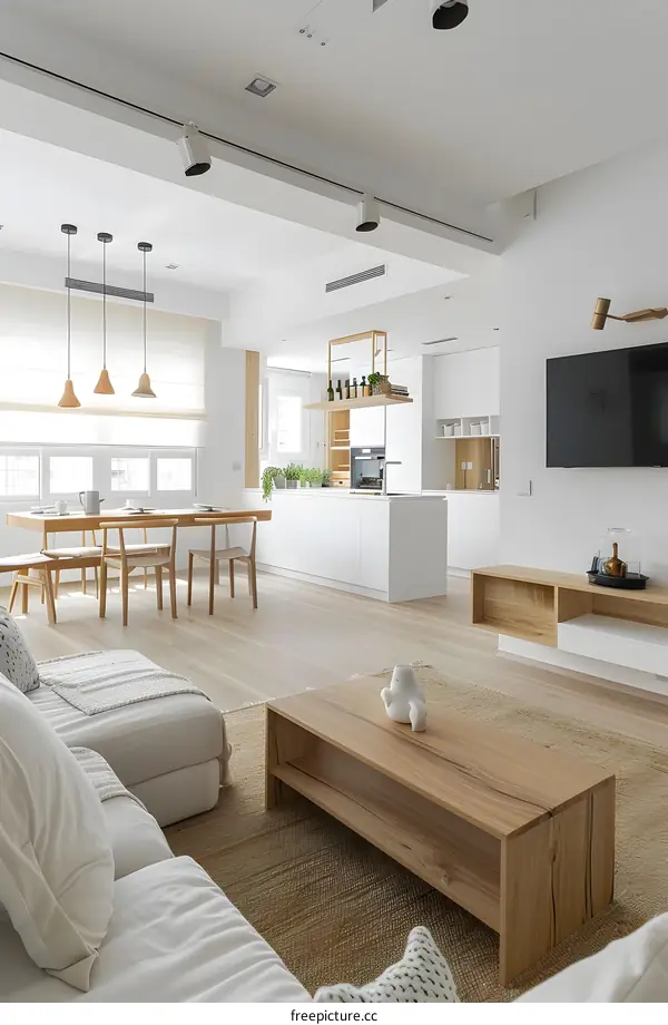 Minimalist White and Wooden Living Room Interior Design