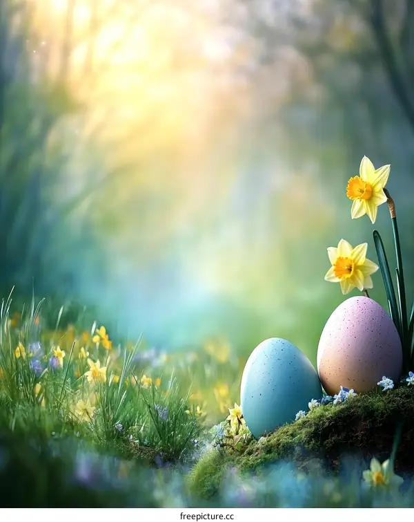 Spring Easter Eggs in a Meadow