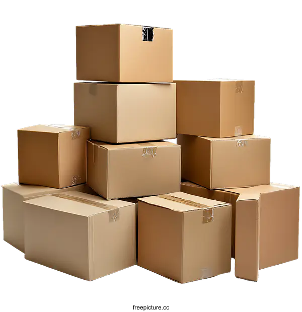 [Transparent Background PNG]Stacked Cardboard Boxes for Moving or Shipping