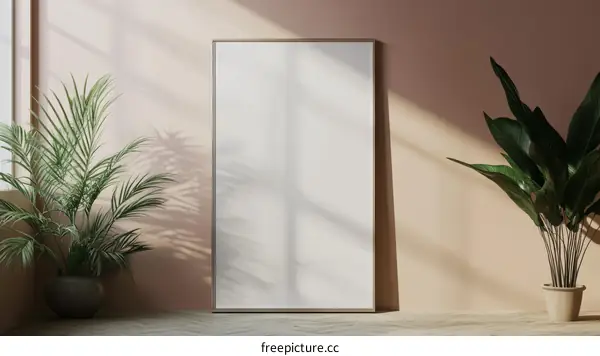 Empty Frame Mockup with Plants in a Modern Interior