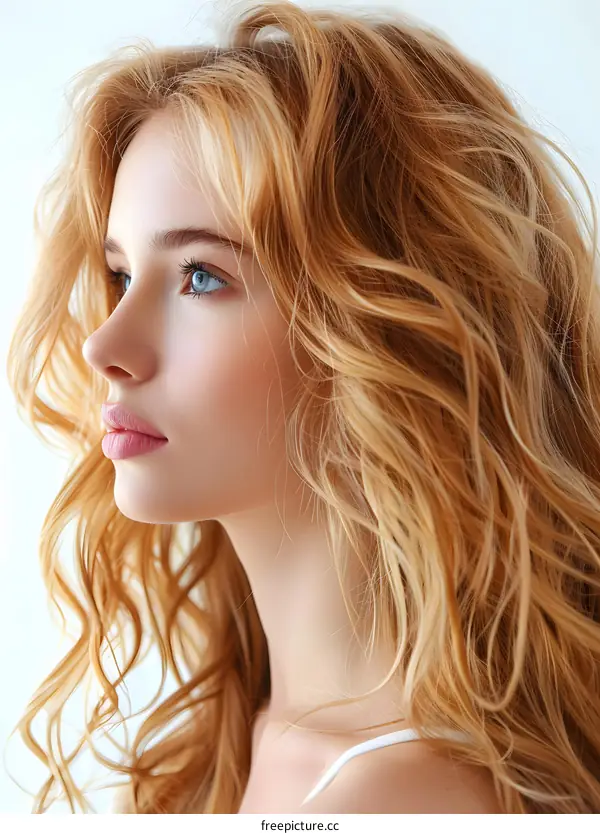Beautiful Blonde Woman With Long Curly Hair