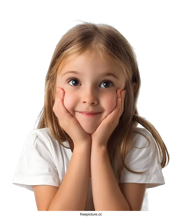 [Transparent Background PNG]Portrait of a smiling little girl with hands on chin