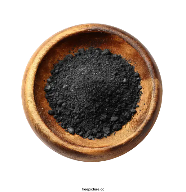 [Transparent Background PNG]Charcoal Powder in Wooden Bowl