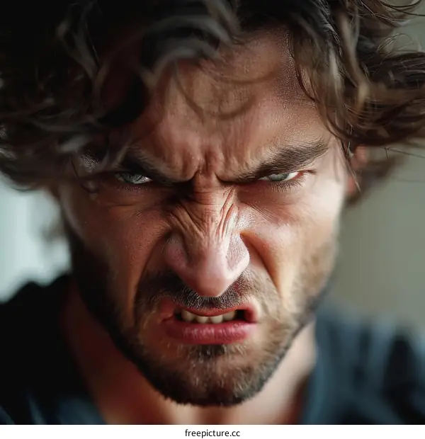 Close Up Angry Man Face Expression