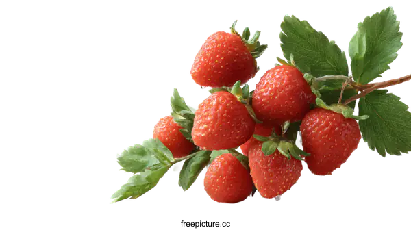 [Transparent Background PNG]Fresh Strawberries with Water Drops on a Branch