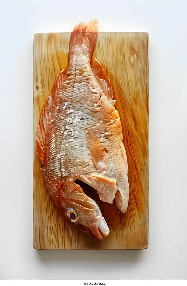 Fresh red sea bream on a wooden cutting board
