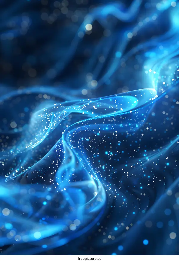 Blue flowing energy with bright white dots