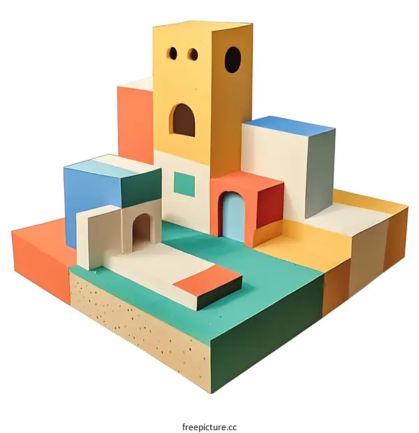 Abstract Geometric Building Model with Colorful Blocks