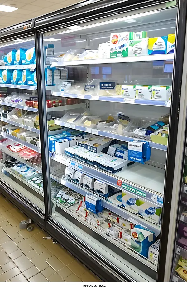 Refrigerator Shelf Full Of Various Dairy Products