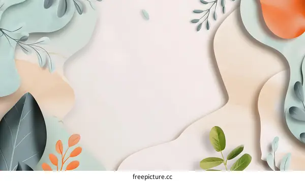 Abstract Green and Orange Paper Cutout Leaves Background