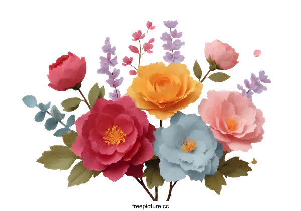 [Transparent Background PNG]Colorful Paper Flowers Bouquet Illustration